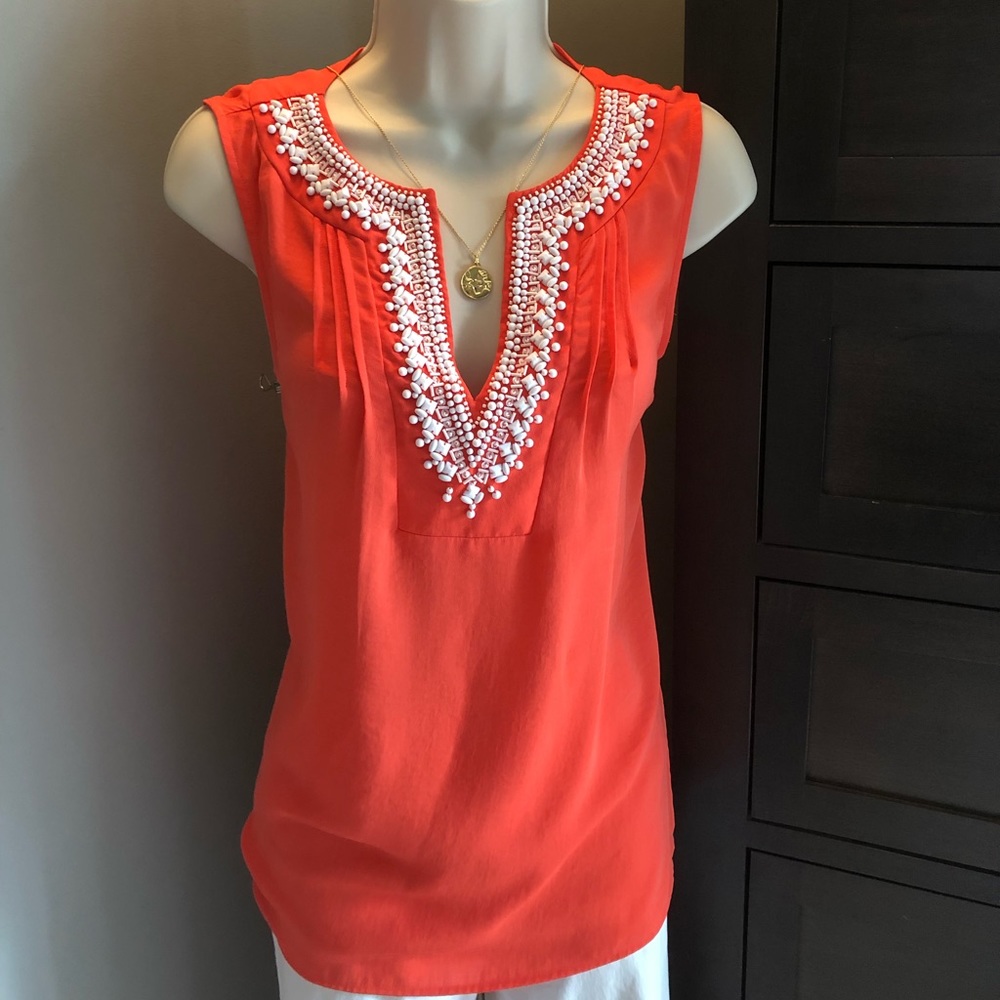 Orange beaded top from Banana Republic.